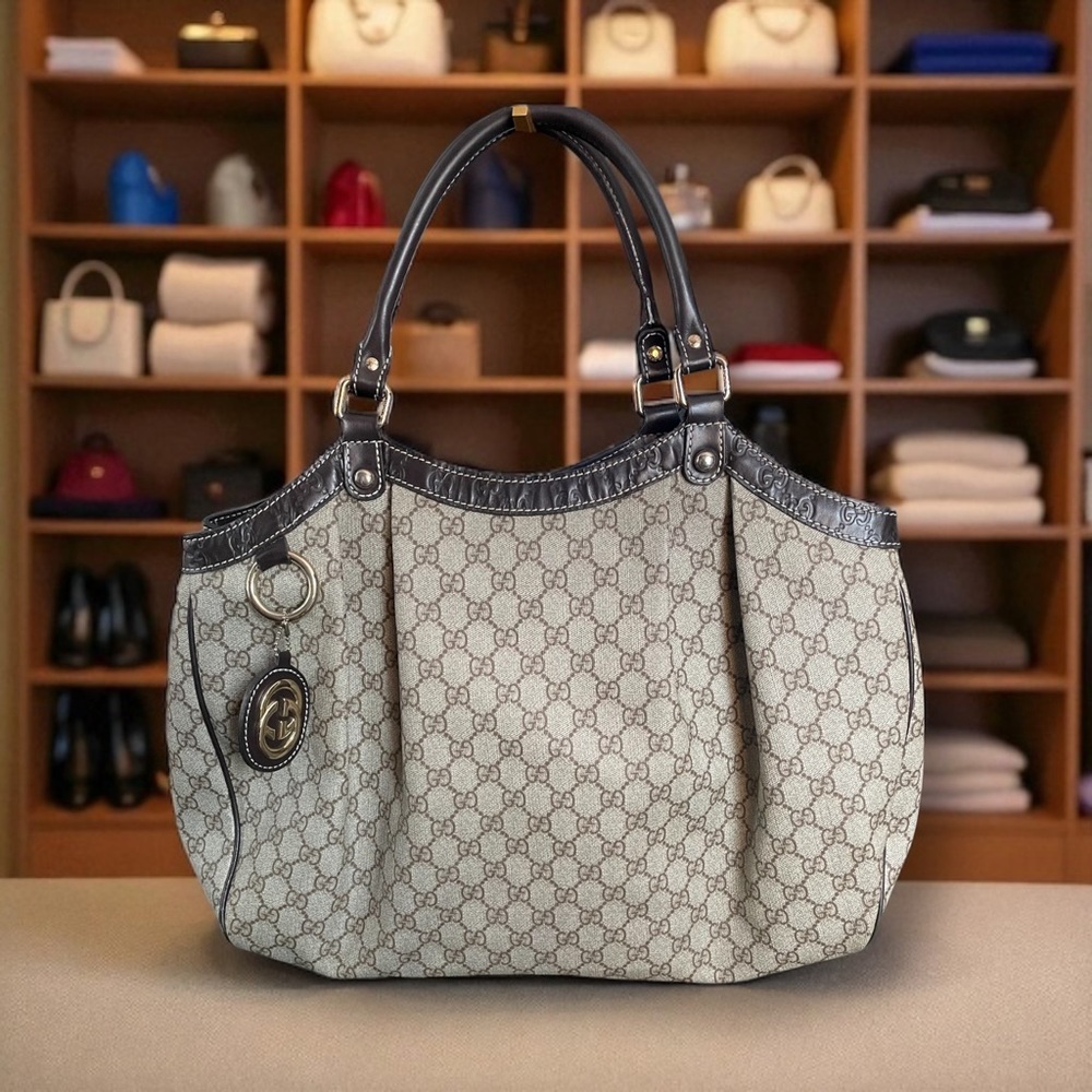 Gucci Beige and Brown Monogram Shoulder Bag